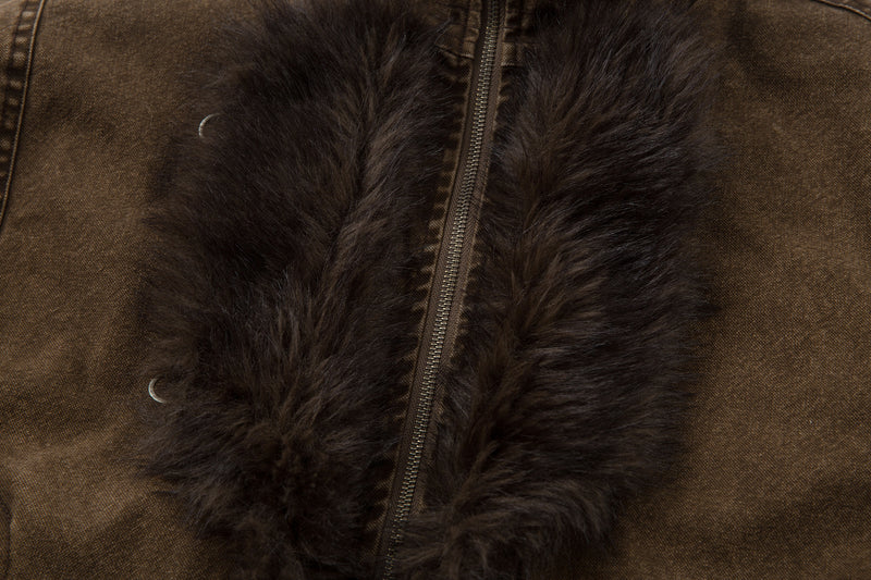 Sherpa Lined Denim Jacket with Fur Collar & Toggle Clasps