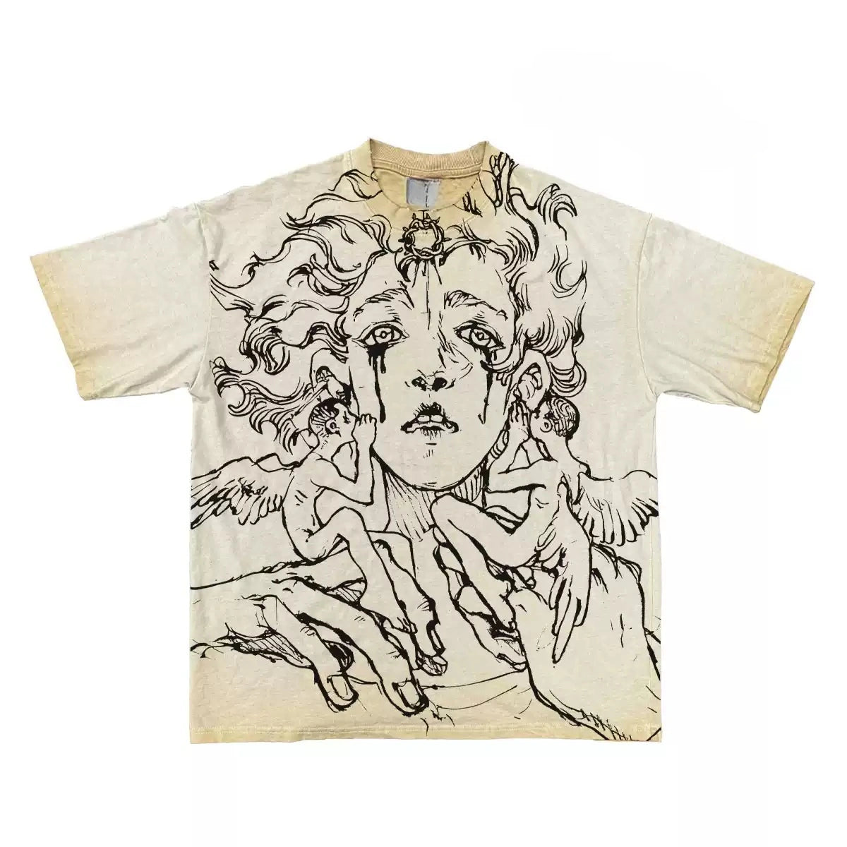 Vintage Wash Weeping Angel Baroque Oversized Graphic T-Shirt