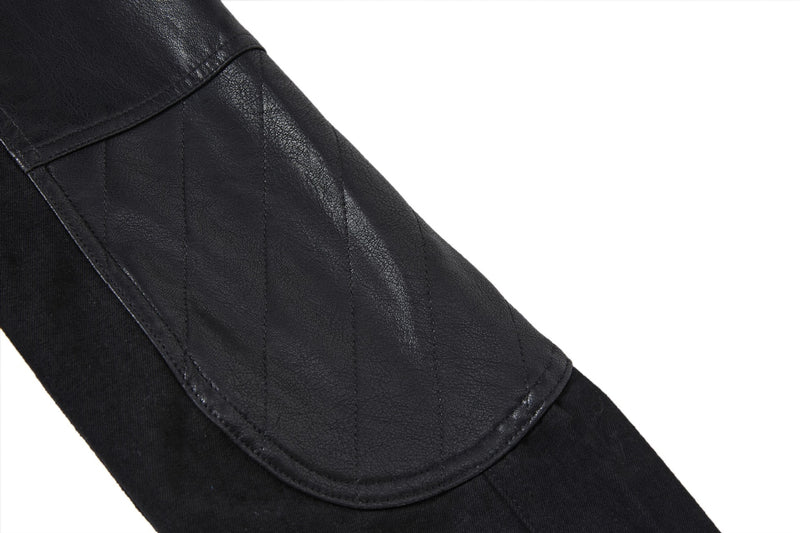 Boxy Moto Jacket – Black Denim & PU Leather Panel Biker Jacket