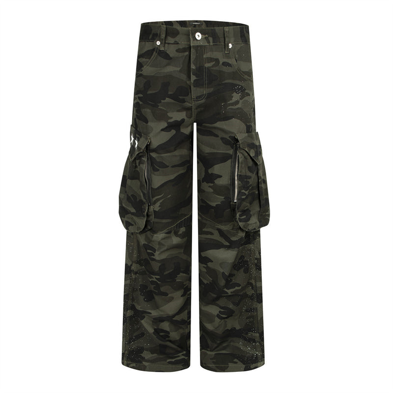 Baggy Green Cargo Pants – Wide-Leg Camo Multi-Pocket Streetwear Trousers