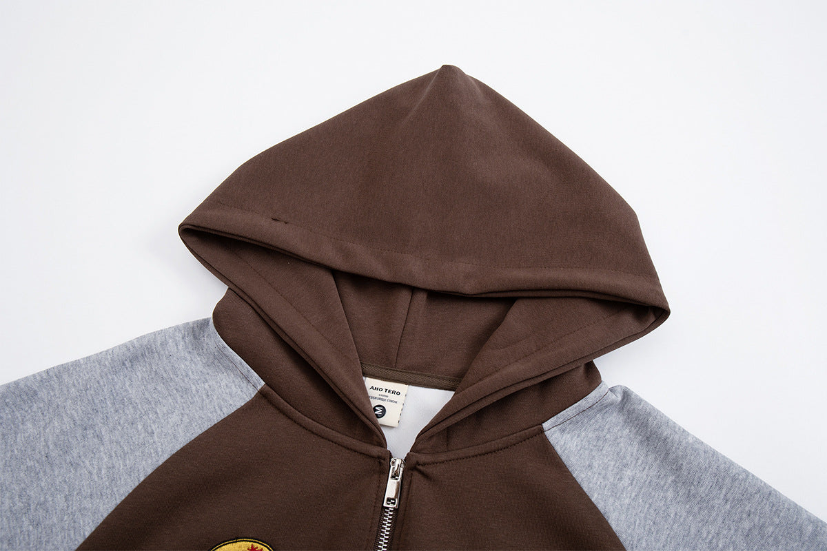 Sweat zippé rétro avec écussons racing – Modèle raglan color block à badges brodés