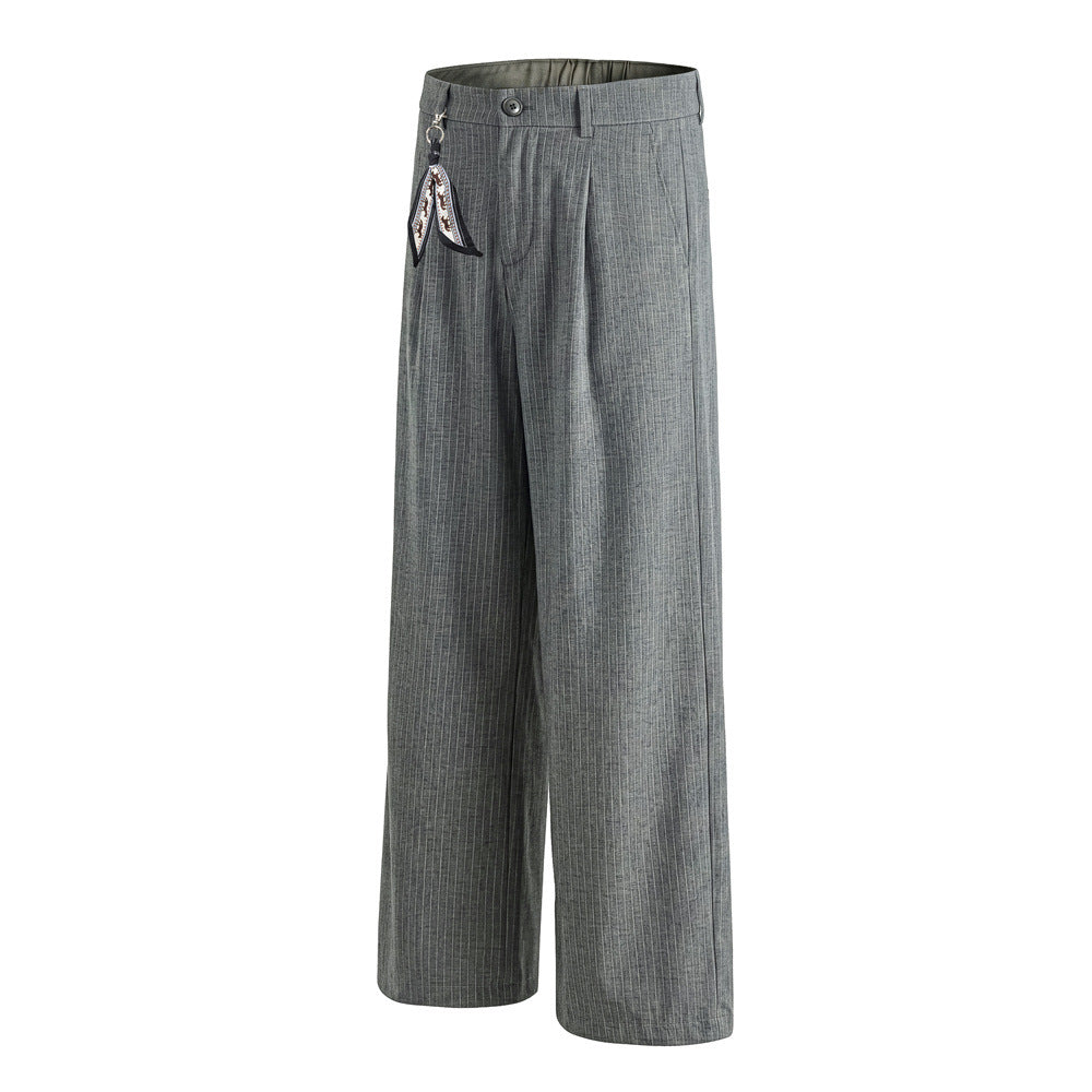 Pantalones de vestir de pierna ancha con raya diplomática – Pantalones plisados de corte recto para hombre