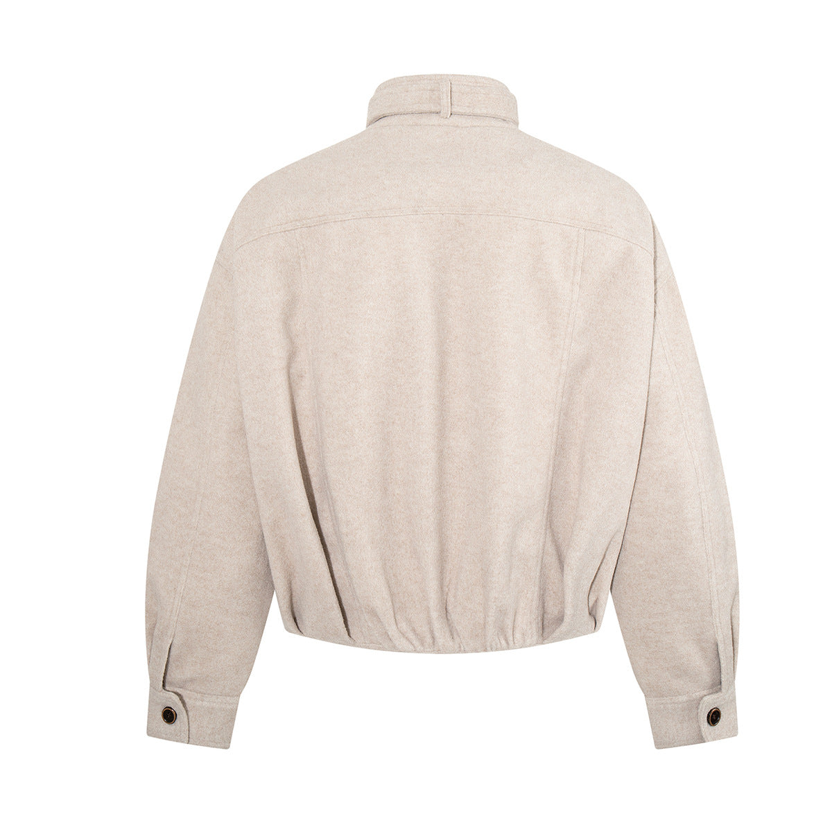 Oversized Wool-Blend Belted Bomber Jacket with Stand Collar