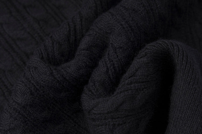 Cable Knit Polo Collar V-Neck Cropped Sweater