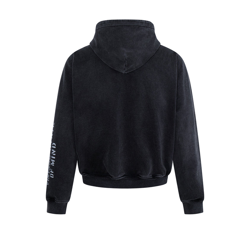 Oversize Zip Up Hoodie Vintage Acid-Washed Distressed Decide Graphic Full-Zip