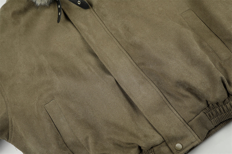 Veste homme doublée sherpa, bomber à col en fourrure avec écusson croix et détails à boucle