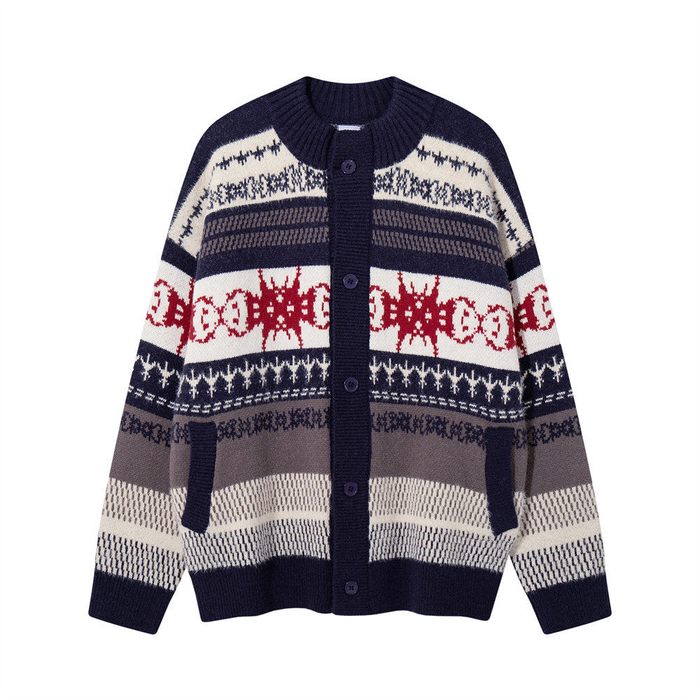 Gestreifte Jacquard-Strickjacke – Herren-Cardigan mit Knopfleiste und lässiger Passform