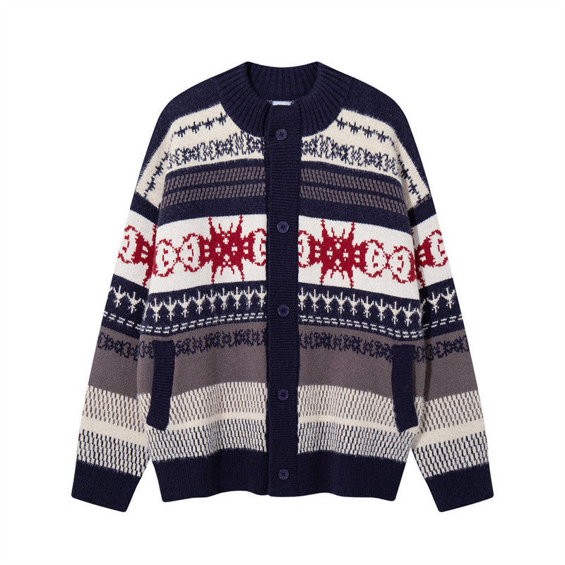Gestreifte Jacquard-Strickjacke – Herren-Cardigan mit Knopfleiste und lässiger Passform