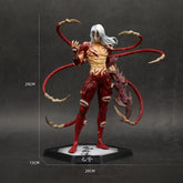 The Kokushibo Demon Slayer Figure is a 29CM PVC action figure featuring red and beige skin, long white hair, and multiple tentacle-like appendages. It stands on a hexagonal base and contrasts strikingly against a black background. This Kimetsu no Yaiba collectible measures 29 cm tall, 20 cm wide, and 15 cm deep.