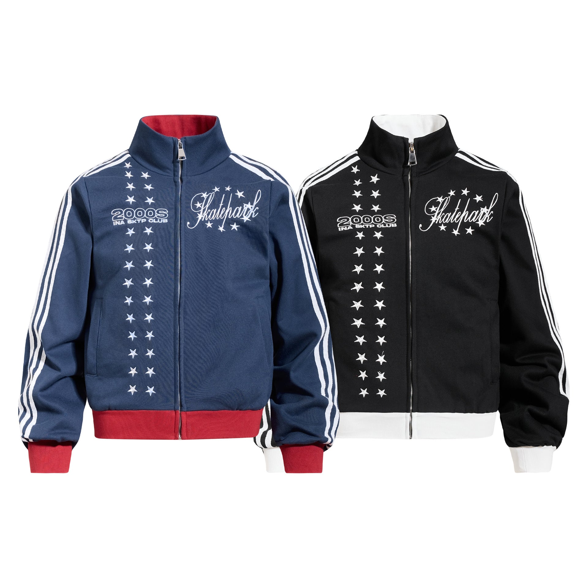 Skatepark-Trainingsjacke – Bestickte Sterne, College-Streifen & Retrojacke mit Reißverschluss