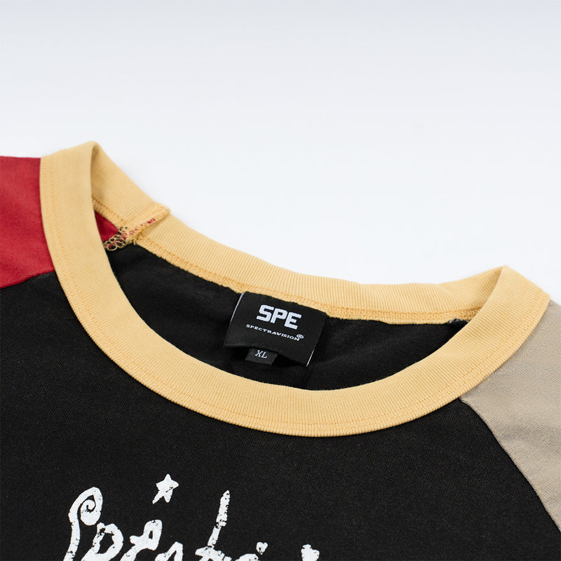 Crewneck Long Sleeve Shirt Rock Graphic Colorblock Raglan Tee