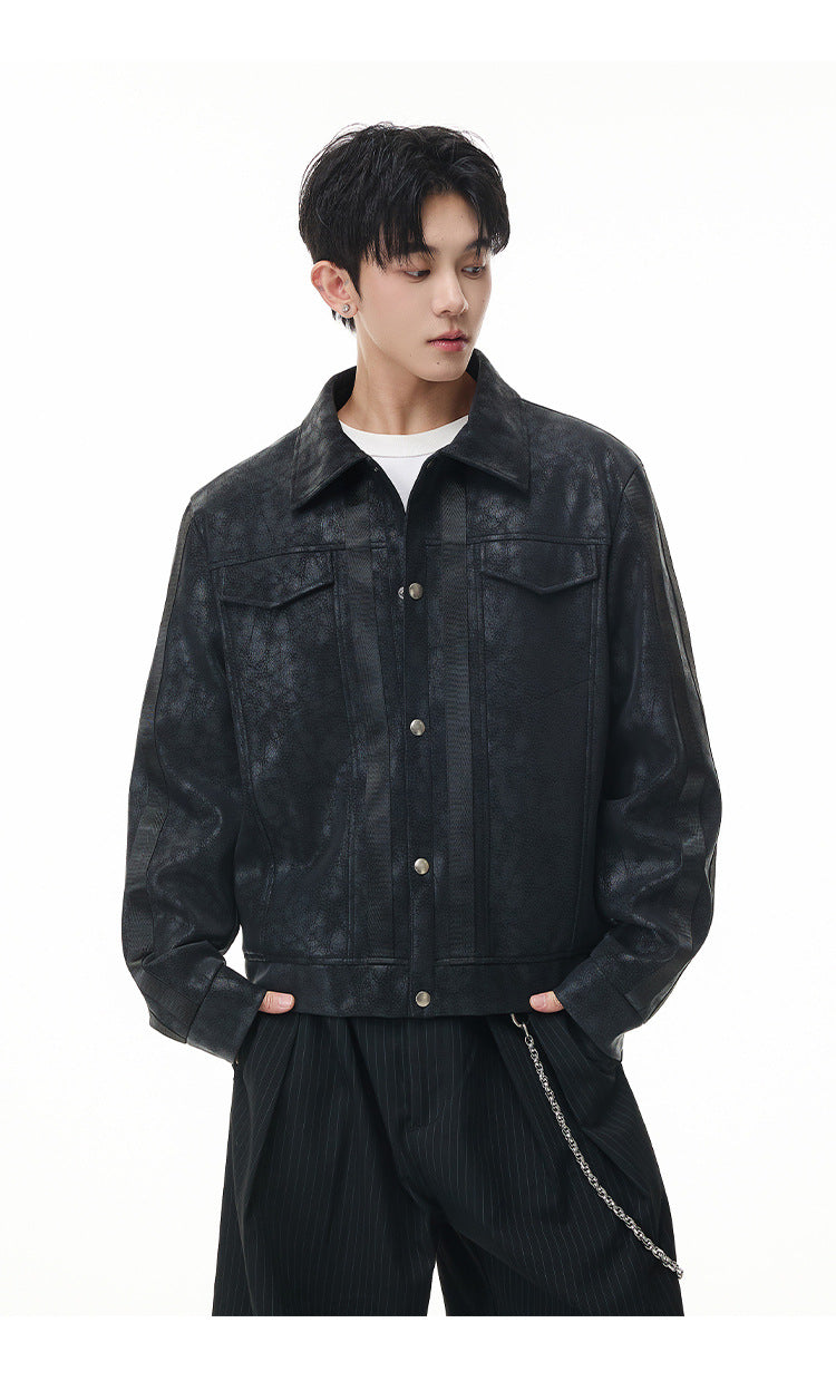 Veste trucker noire en similicuir PU – Style punk streetwear et moto
