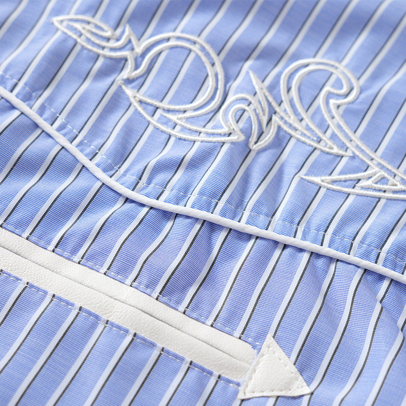 Men's Striped Long Sleeve Shirt – Oversized Western Embroidery & Dual Chest