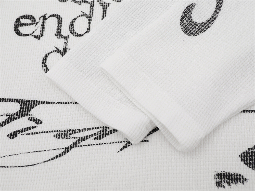 Herren-Langarmshirt mit Grafik – Oversize-Streetwear-Shirt aus Waffelstrick mit Schriftprint