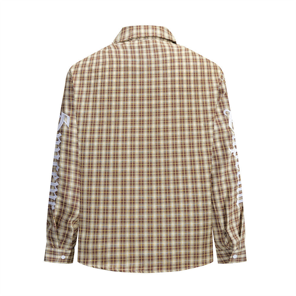 Embroidered Button Down Shirt – Men's Plaid Long Sleeve Gothic Logo Flannel