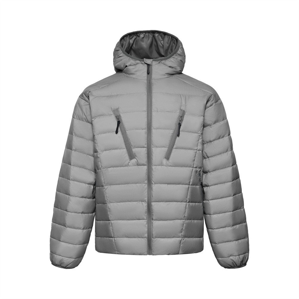 Men's Hooded Puffer Jacket – Zip-Up Quilted Down Coat with Multi-Pocket Design