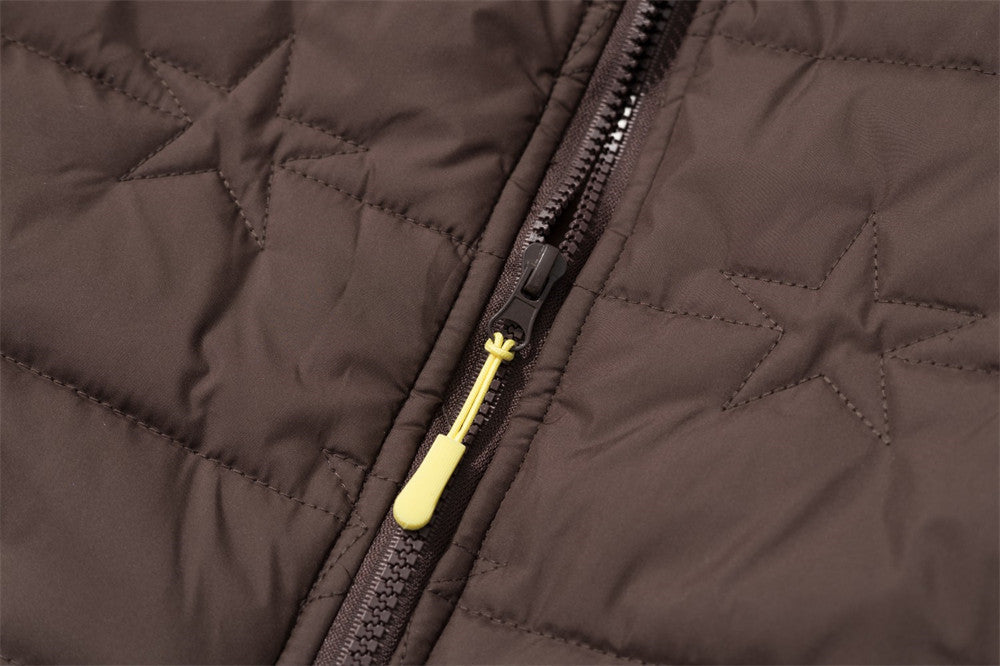 Star-Quilted Hooded Puffer Jacket – Embossed Five-Point Star Design