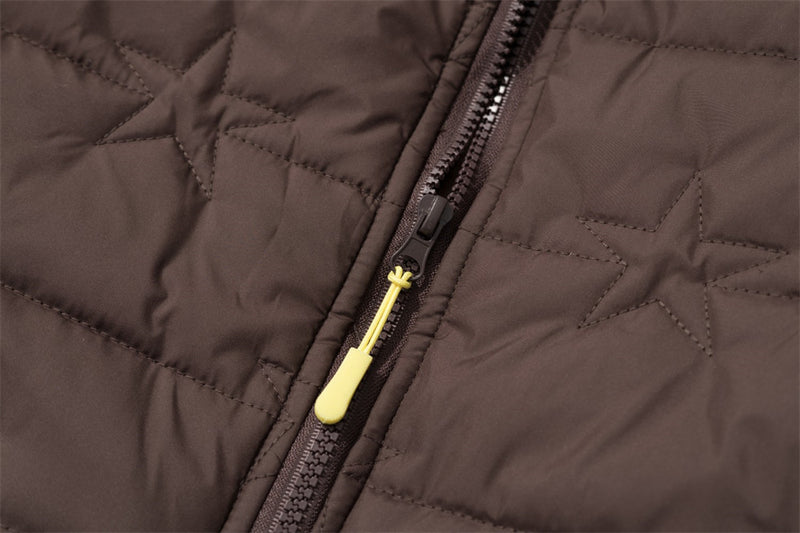 Star-Quilted Hooded Puffer Jacket – Embossed Five-Point Star Design