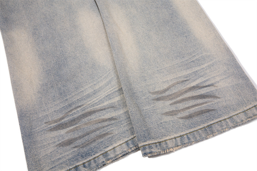 Distressed-Flare-Jeans – Herren-Wide-Leg-Denim in verwaschener Optik mit Knitterdetails