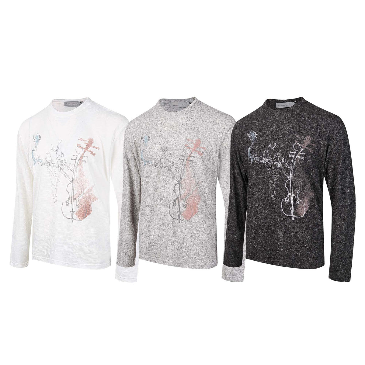 Long Sleeve Graphic Shirt – Cello Musician Sketch Print, Relaxed Fit