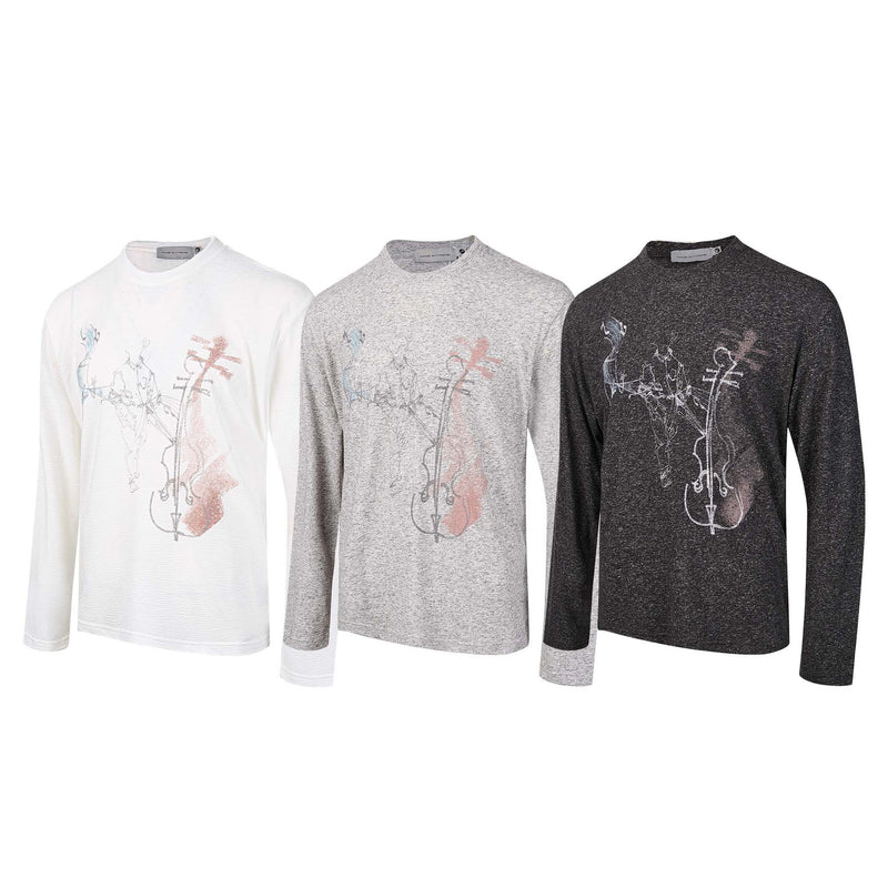 Long Sleeve Graphic Shirt – Cello Musician Sketch Print, Relaxed Fit