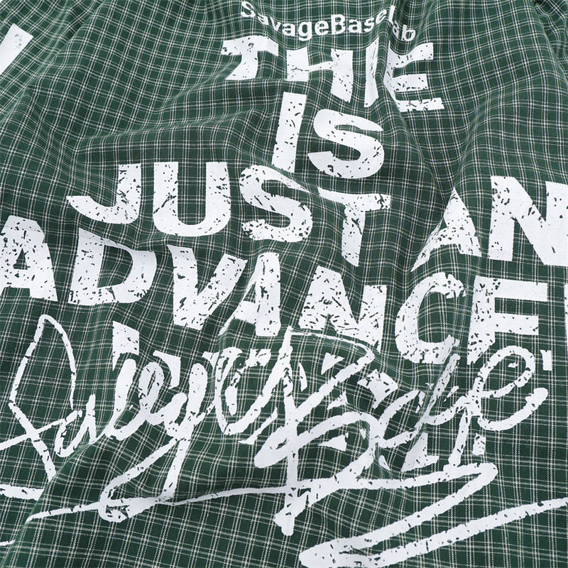 Men's Oversized Plaid Graphic Button-Up Shirt – Vintage Distressed Print Long
