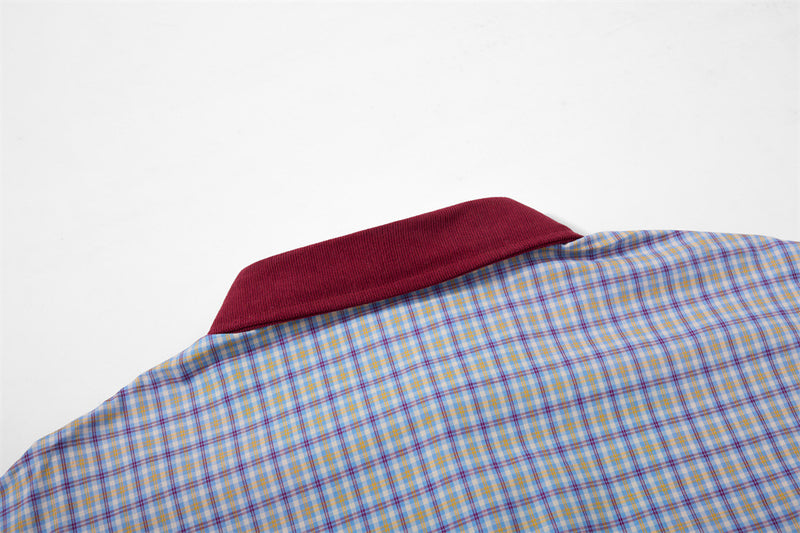Plaid Long-Sleeve Shirt with Varsity Graphic Print and Contrast Collar