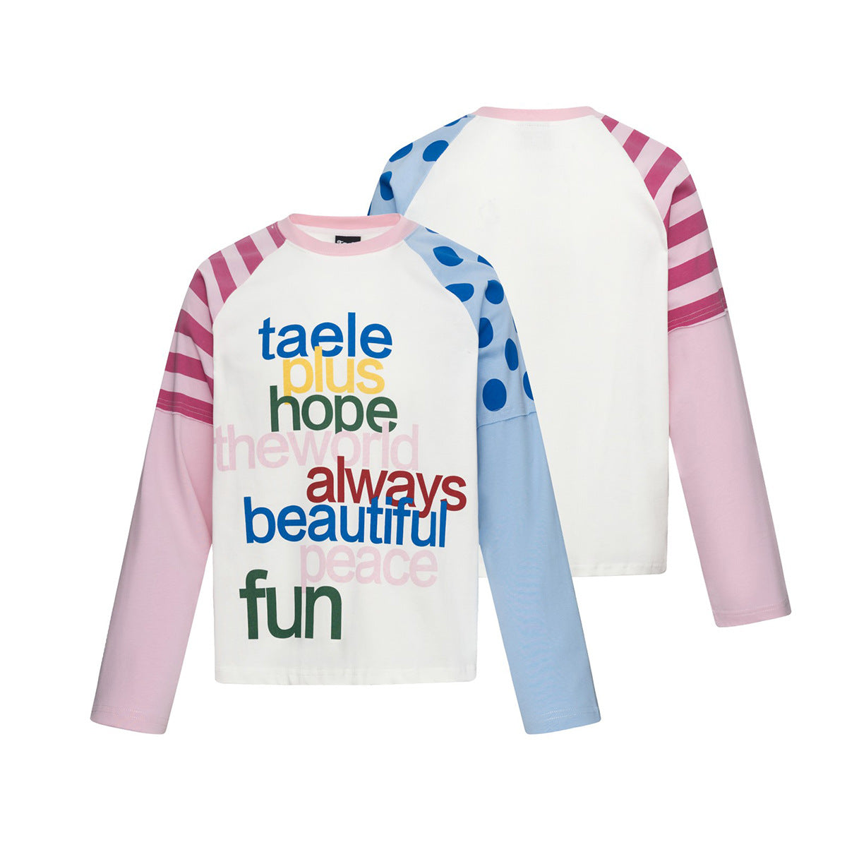 T-shirt baby tee manches longues colorblock à manches raglan, imprimé graphique – Pois et rayures