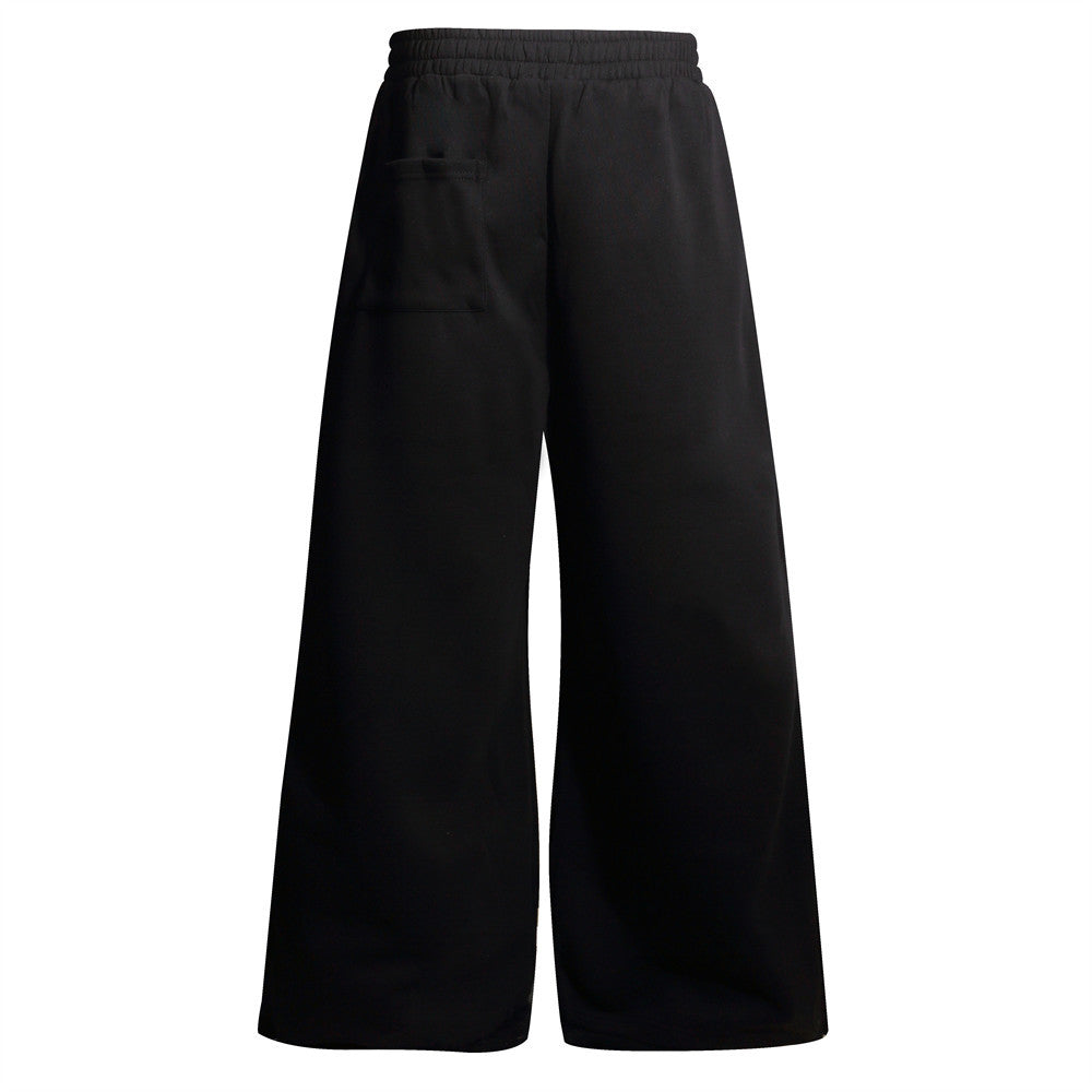 Men's Wide-Leg Sweatpants with Star, Stripe & Heraldic Crest Print