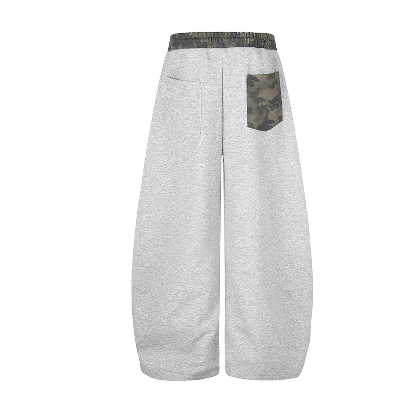 Wide-Leg Sweatpants with Camo Waistband and Star Patch