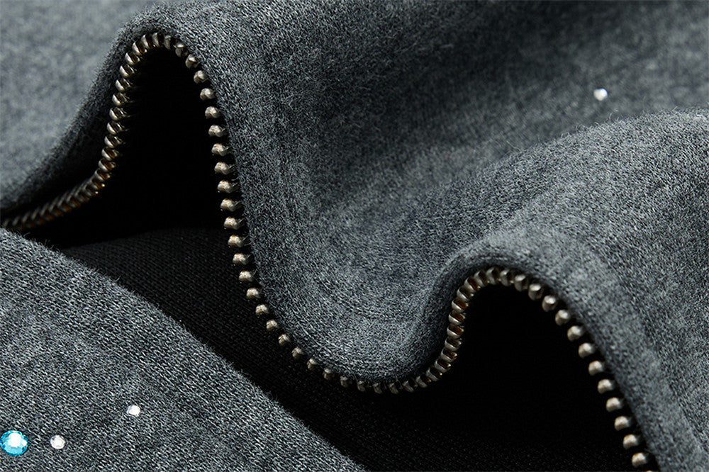 Herren-Zip-Hoodie aus Oversized-Fleece mit Strasssteinen und Galaxie-Sternen