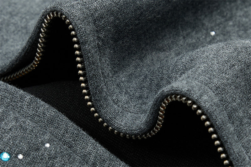 Herren-Zip-Hoodie aus Oversized-Fleece mit Strasssteinen und Galaxie-Sternen