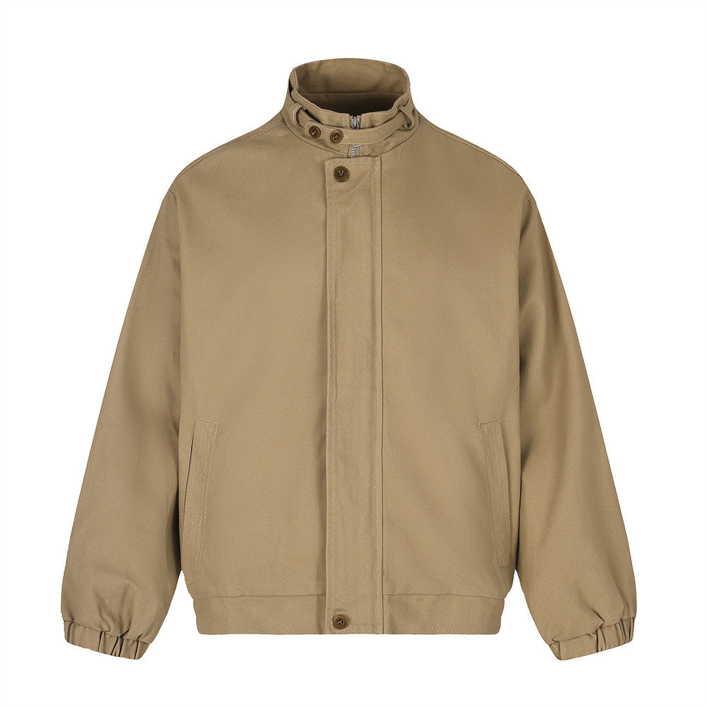 Mock Neck Workwear Bomber Jacket – Relaxed Fit Stand Collar Outerwear