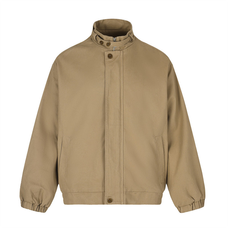 Mock Neck Workwear Bomber Jacket – Relaxed Fit Stand Collar Outerwear