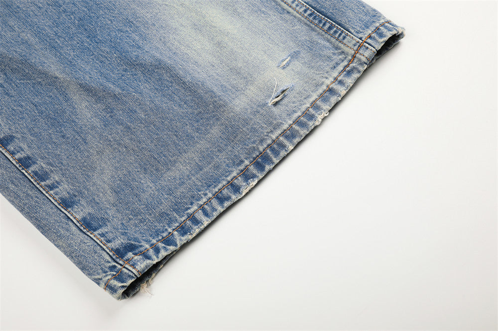 Wide-Leg Distressed Jeans – Gradient Washed Denim with Ripped Details