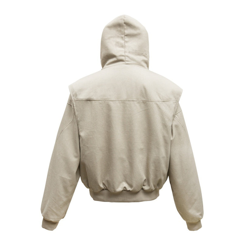 Oversized Hooded Bomber Jacket with Sherpa-Lined Hood & Decorative Buttons