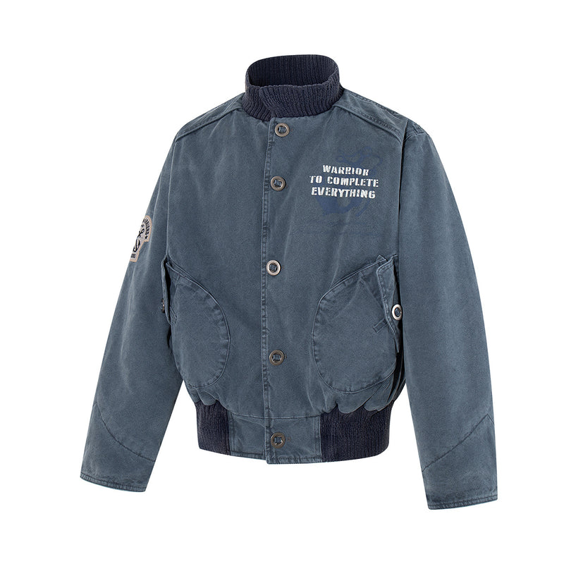Men's Vintage Washed Bomber Jacket – Padded American Flight Jacket in Blue