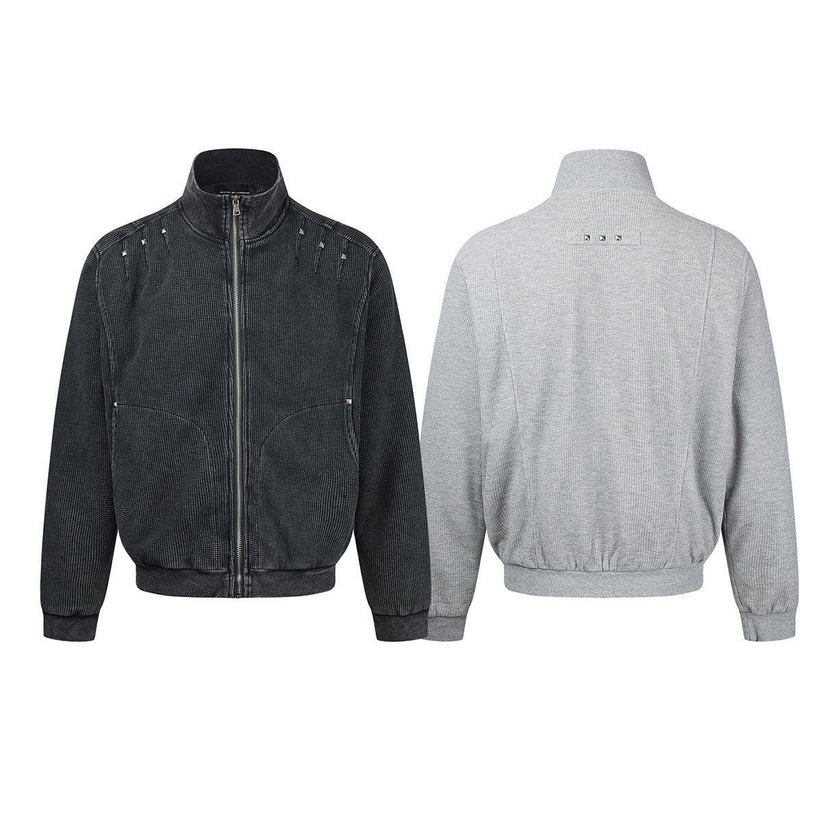 Blouson bomber en maille gaufrée délavée à l’acide avec rivets métalliques