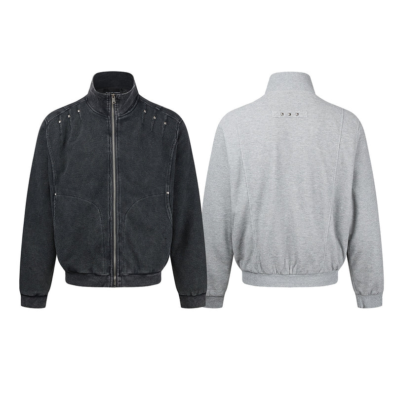 Blouson bomber en maille gaufrée délavée à l’acide avec rivets métalliques