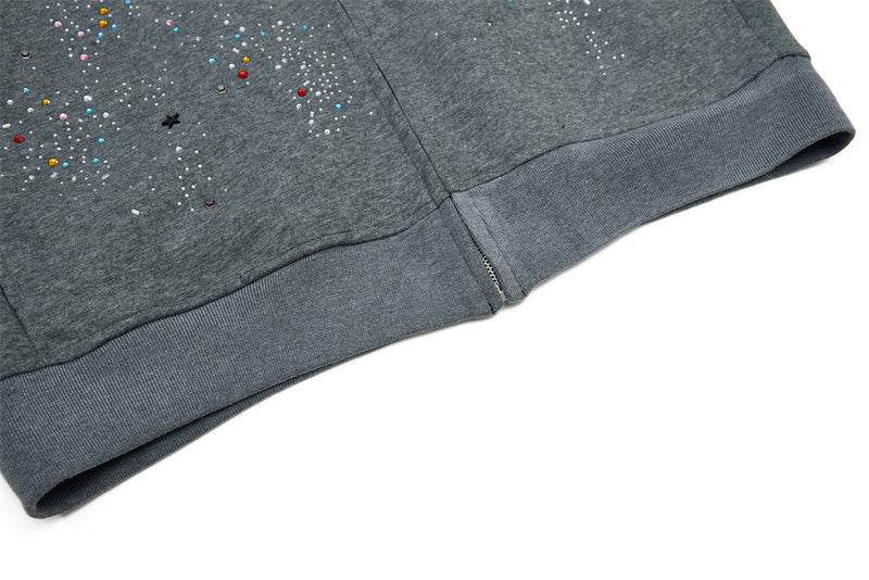 Herren-Zip-Hoodie aus Oversized-Fleece mit Strasssteinen und Galaxie-Sternen