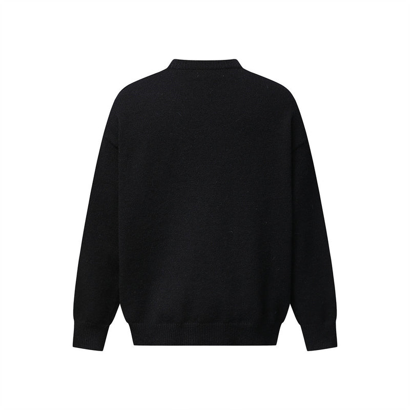 Men's V Neck Sweater Colorblock Cartoon Jacquard Fringe Knit Pullover