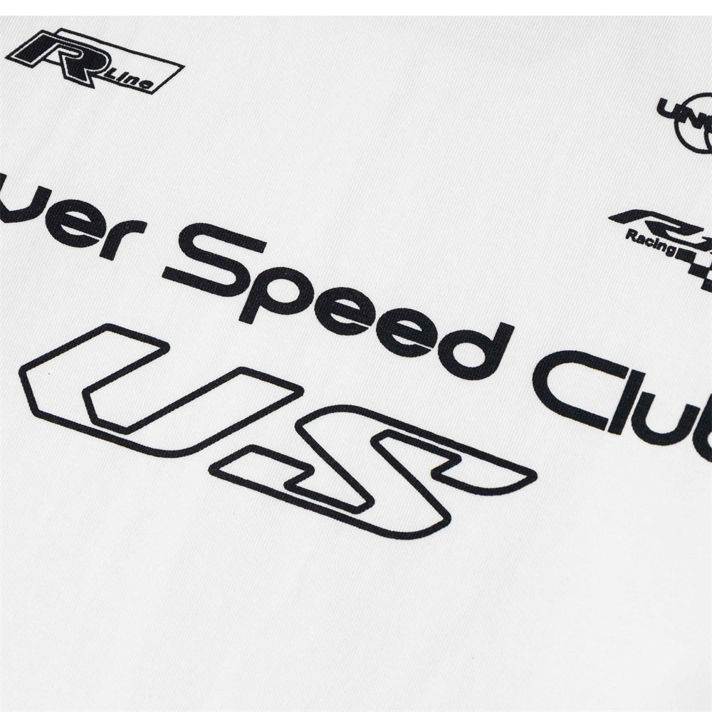 Over Speed Club Long Sleeve Graphic Tee – Mock Neck Racing Print Shirt