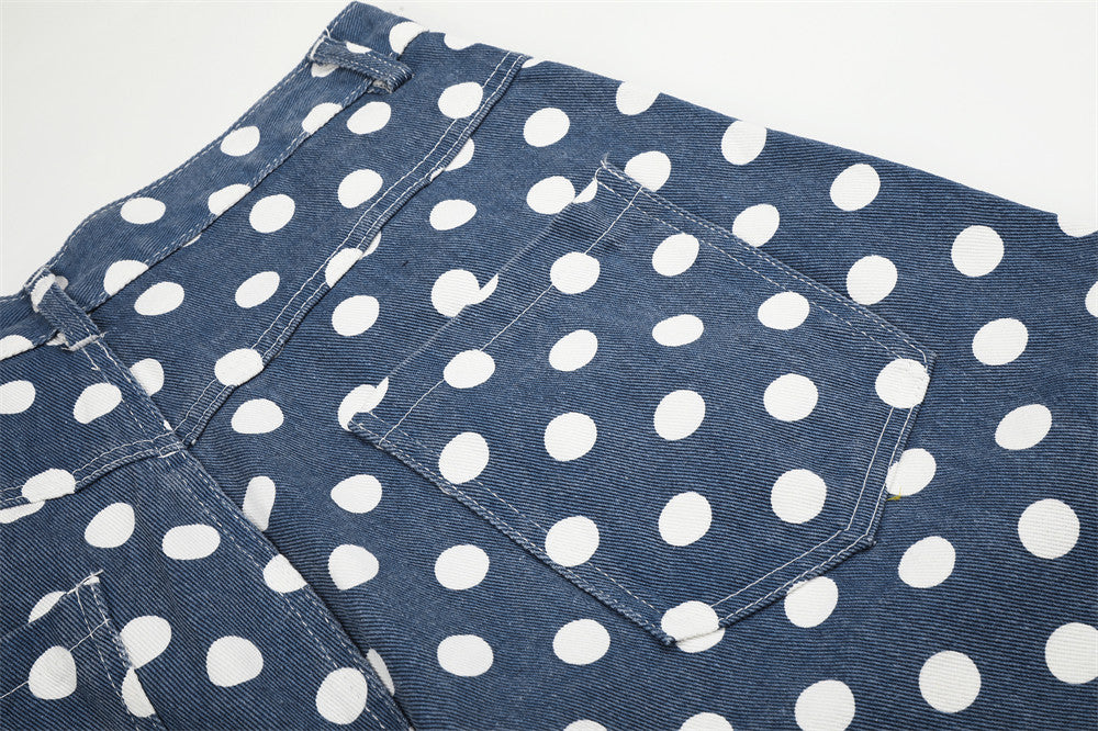 Polka Dot Wide-Leg Pants – Men's Curved Hem Baggy Trousers