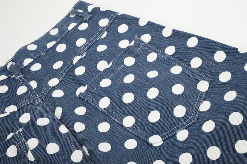 Polka Dot Wide-Leg Pants – Men's Curved Hem Baggy Trousers