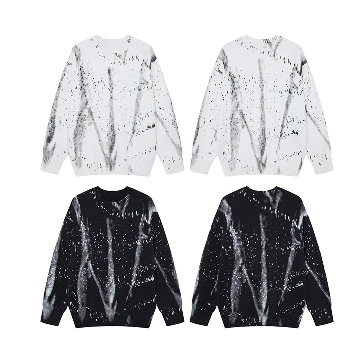 Pull en maille col rond éclaboussures d’encre – Motif peinture déstructuré