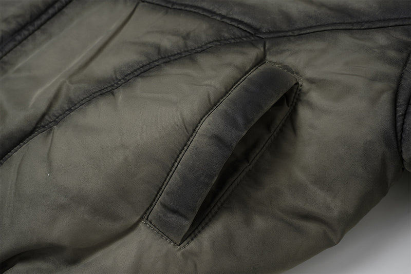 Hooded Bomber Puffer Jacket – Washed Finish with Exposed Seam Detailing