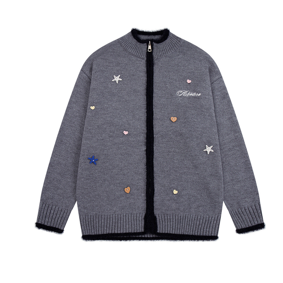 Gilet en maille zippé avec ornements cœur et étoile
