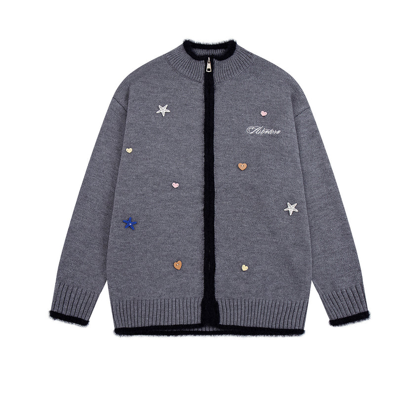 Gilet en maille zippé avec ornements cœur et étoile