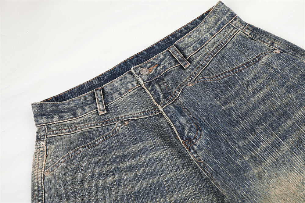 Jeans mit weitem Bein aus verwaschenem Denim – Vintage-Destroyed-Look, entspannte Passform