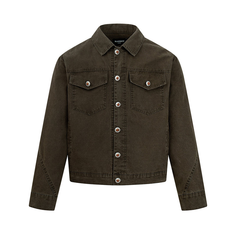 Men's Washed Denim Trucker Jacket – Vintage Workwear Style with Snap Buttons